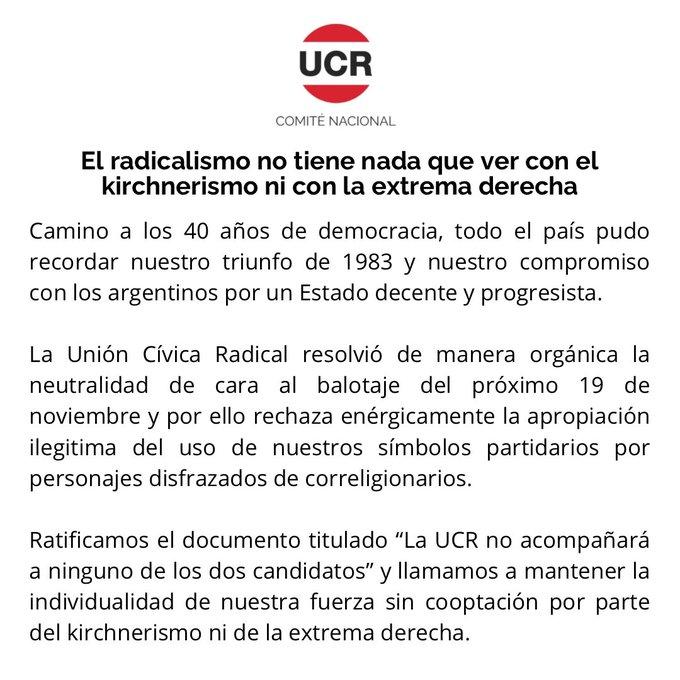 El Comité Nacional de la UCR se despegó de los radicales que compartieron un acto con Massa