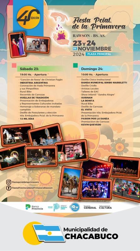 Los días 23 y 24 de noviembre se realizará en Rawson la 40º Fiesta Provincial de la Primavera